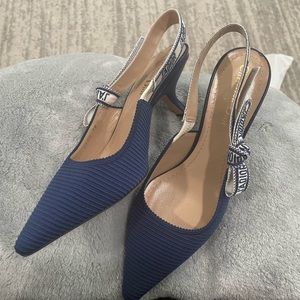 Dior J'ADIOR SLINGBACK PUMP Royal Blue Embroidered Cotton